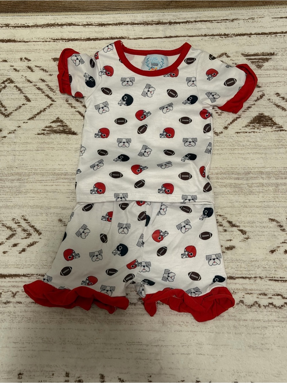 Baby Girl  White Pajama Set with Red Football & Helmet Print